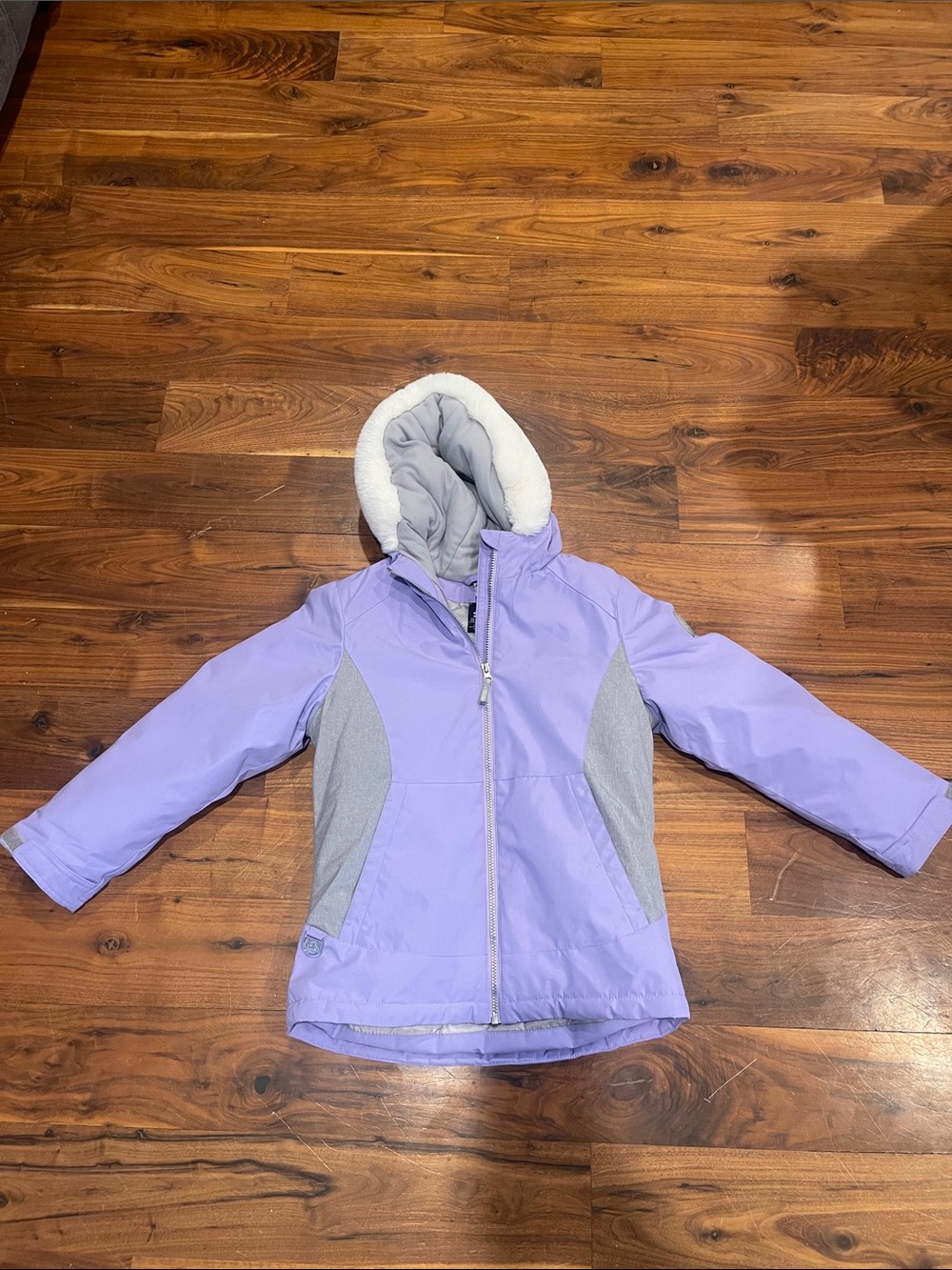Girls' Lavender Hooded Puffer Jacket with Gray Panels